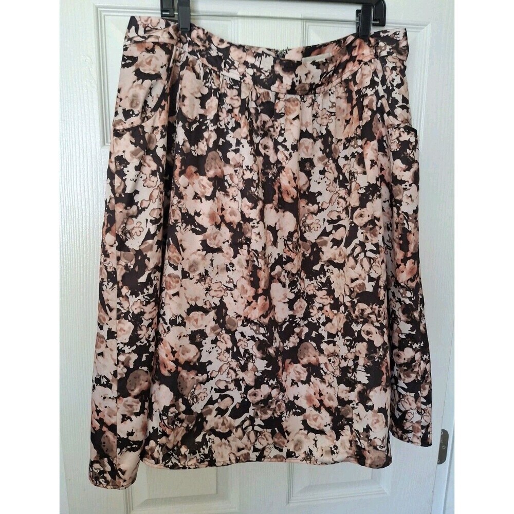 Cj Banks Pleated Front Skirt Sz 16W Black Peach Floral Pockets Resort Romantic